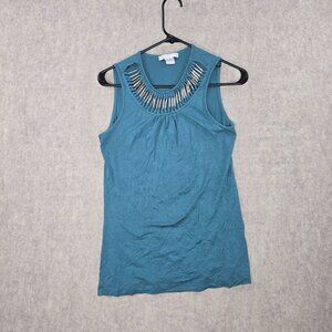 Design History Womens Sleeveless Embellished Top Turquoise Rayon/Spandex Relaxed
